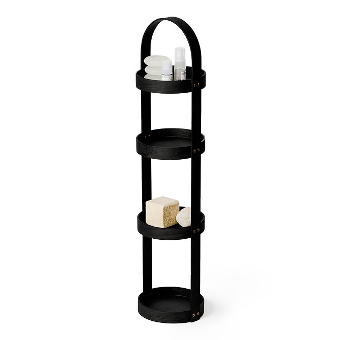 Freestanding Wooden Round Storage Caddy Dark Oak
