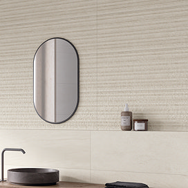 Fuseta White Decor Stone Effect Rectified Large Format Wall Tiles - 330 x 1000mm