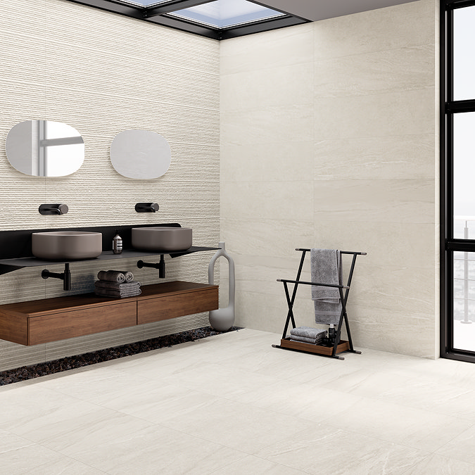 Fuseta White Stone Effect Rectified Large Format Wall Tiles - 330 x 1000mm