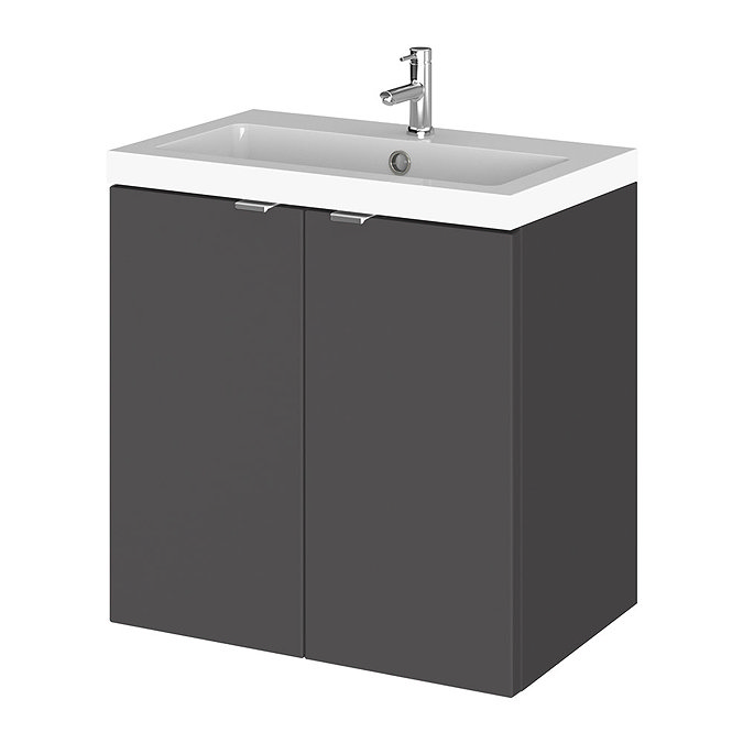 Fusion 500 Gloss Grey Full Depth Wall Hung 2-Door Vanity Unit & Basin Large Image