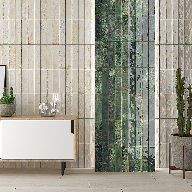 Gabriela Rustic Green Gloss Wall Tiles - 75 x 300mm