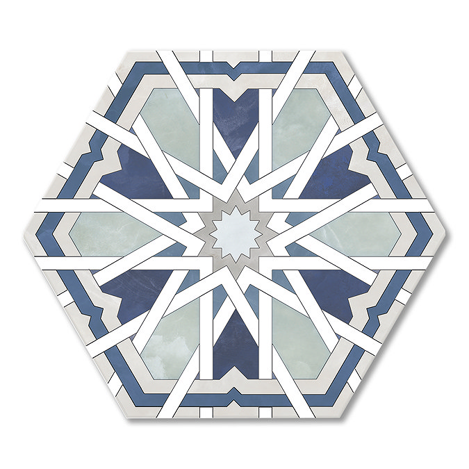 Galicia Blue Hexagon Patterned Wall and Floor Tiles - 200 x 240mm