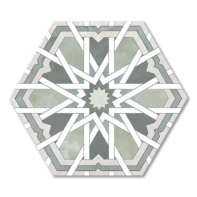 Galicia Sage Hexagon Patterned Wall and Floor Tiles - 200 x 240mm