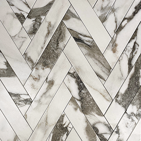 Gatley Chevron Grey Marble Effect Tiles - 80 x 400mm