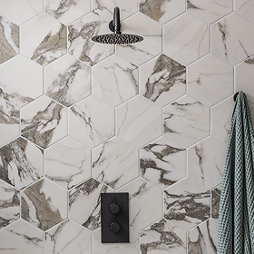 Gatley Hexagon Grey Marble Effect Tiles - 200 x 240mm