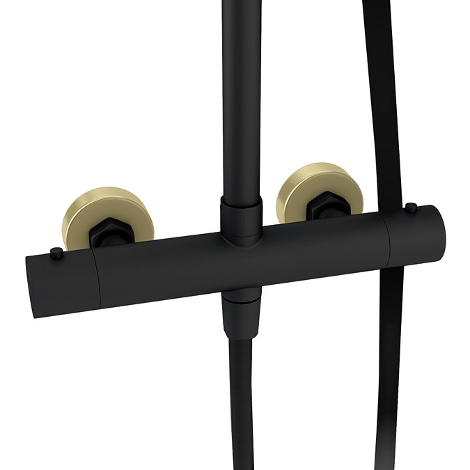 Gatsby Deluxe Cool Touch Round Thermostatic Shower (300mm Head - Matt Black & Brushed Brass)