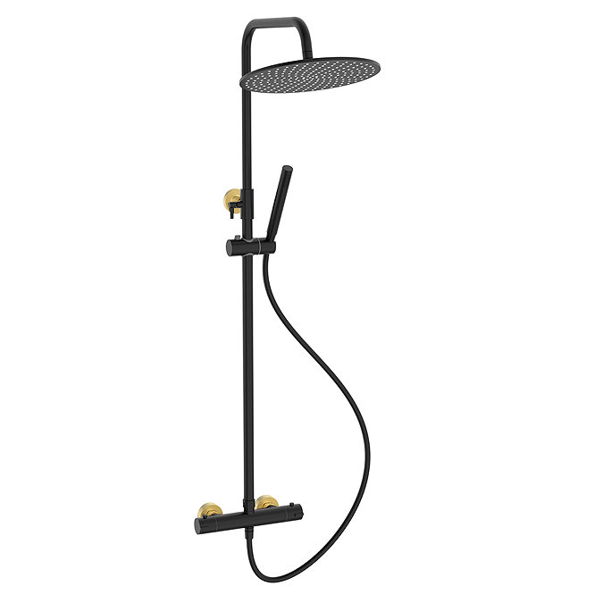 Gatsby Deluxe Cool Touch Round Thermostatic Shower (300mm Head - Matt Black & Brushed Brass)