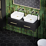 Gatsby Matt Black 1000 2-Drawer Countertop Vanity Unit with Brushed Brass Handles & 2 Square Basins