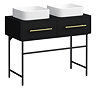 Gatsby Matt Black 1000 2-Drawer Countertop Vanity Unit with Brushed Brass Handles & 2 Square Basins