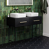 Gatsby Matt Black 1000 2-Drawer Countertop Vanity Unit with Brushed Brass Handles & 2 Square Basins