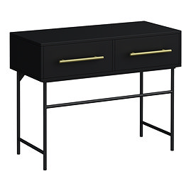 Gatsby Matt Black 1000 2-Drawer Countertop Vanity Unit with Brushed Brass Handles