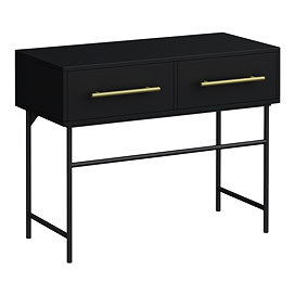 Gatsby Matt Black 1000 2-Drawer Countertop Vanity Unit with Brushed Brass Handles