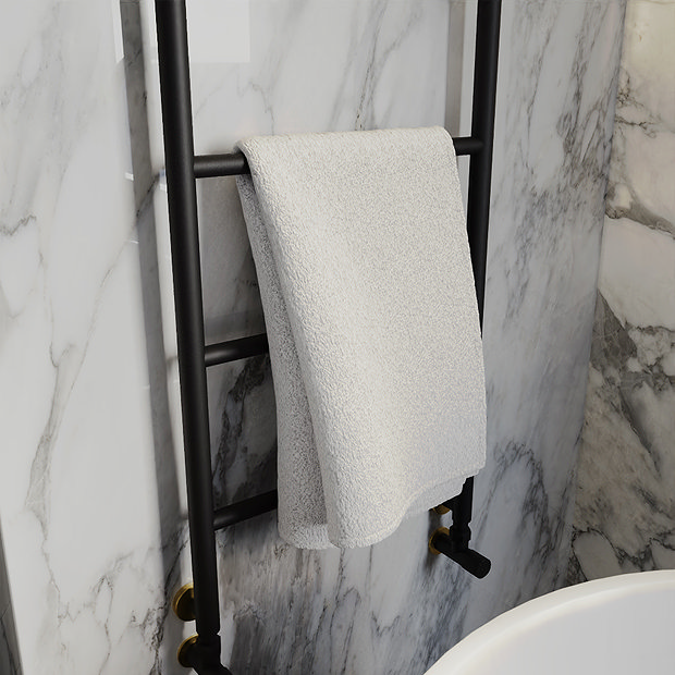 Gatsby Matt Black 1200 x 500 Heated Towel Rail with Brushed Brass ...