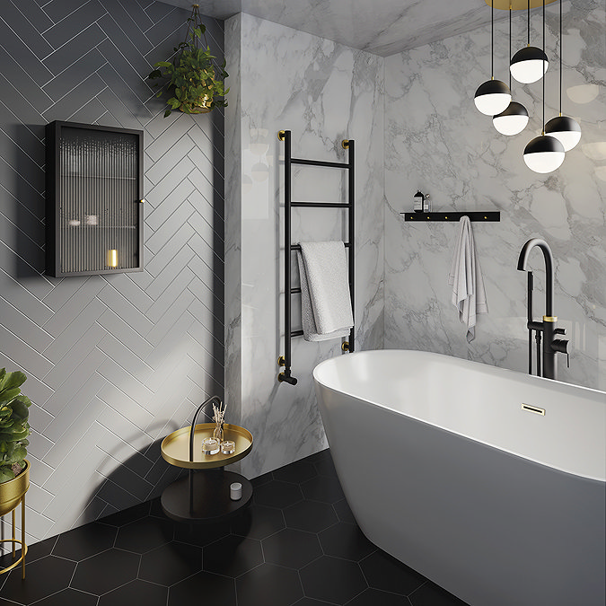 Gatsby Matt Black & Brushed Brass 1200 x 500 Heated Towel Rail