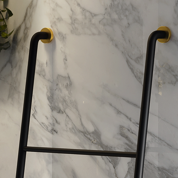 Gatsby Matt Black 1550 x 480 Ladder Towel Rack with Brushed Brass Plates