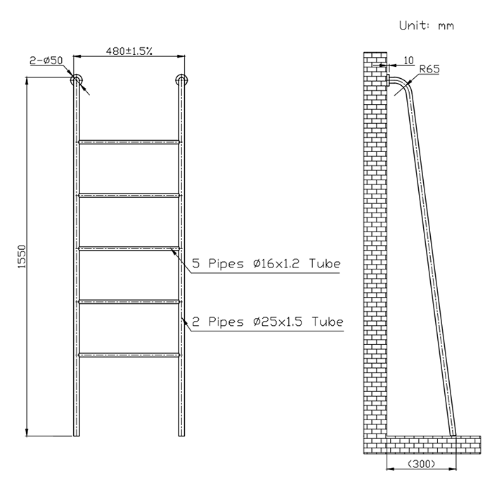 Gatsby Matt Black & Brushed Brass 1550 x 480 Ladder Towel Rack