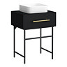 Gatsby Matt Black 600 Drawer Countertop Vanity Unit with Brushed Brass Handle & Square Basin