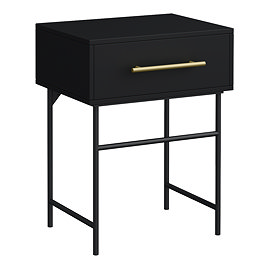 Gatsby Matt Black 600 Drawer Countertop Vanity Unit with Brushed Brass Handle
