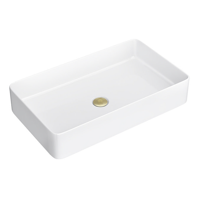 Gatsby Matt Black 800 Drawer Countertop Vanity Unit with Brushed Brass Handles & Rectangular Basin