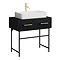 Gatsby Matt Black 800 Drawer Countertop Vanity Unit with Brushed Brass Handles & Rectangular Basin