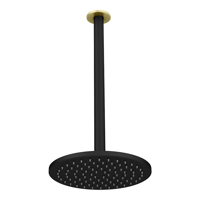 Gatsby Matt Black & Brushed Brass 200mm Shower Head with Ceiling Mounted Arm