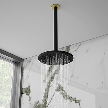 Gatsby Matt Black & Brushed Brass 200mm Shower Head with Ceiling Mounted Arm