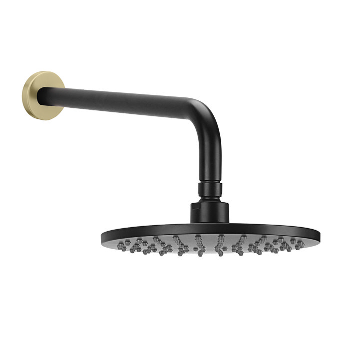 Gatsby Matt Black & Brushed Brass 200mm Shower Head & Fixed Wall Mounted Arm