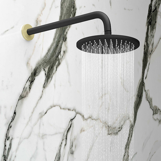 Gatsby Matt Black & Brushed Brass 200mm Shower Head & Fixed Wall Mounted Arm