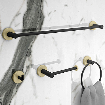 Gatsby Matt Black & Brushed Brass 4-Piece Bathroom Accessory Pack