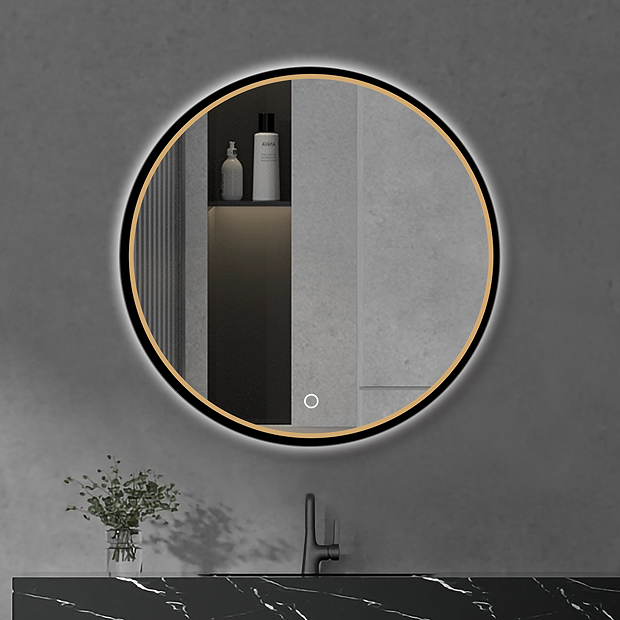 Gatsby Matt Black & Brushed Brass 800mm LED Backlit Circular Mirror ...