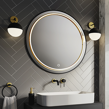 Gatsby Matt Black & Brushed Brass 800mm LED Ring Circular Mirror