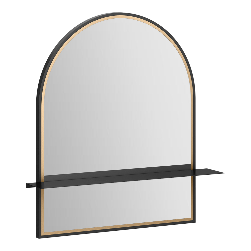 Gatsby Matt Black & Brushed Brass Arched Mirror with Shelf Victorian