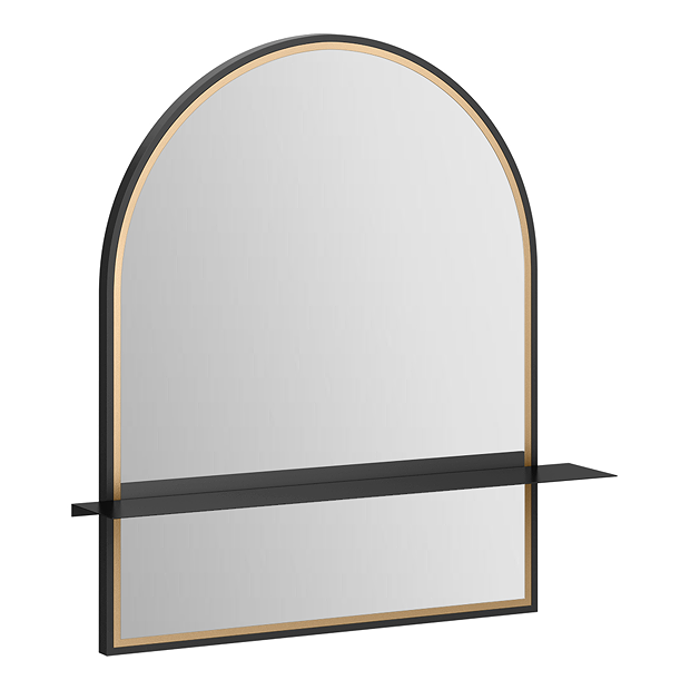 Gatsby Matt Black & Brushed Brass Arched Mirror with Shelf Victorian