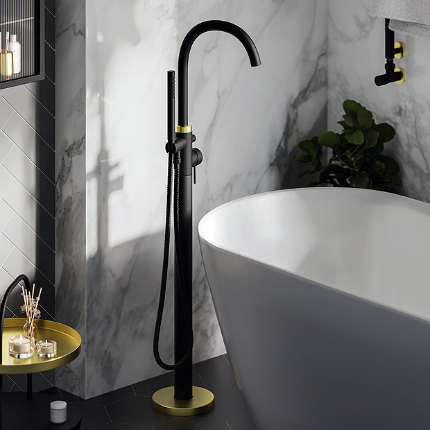Gatsby Matt Black & Brushed Brass Freestanding Bath Shower Mixer Tap