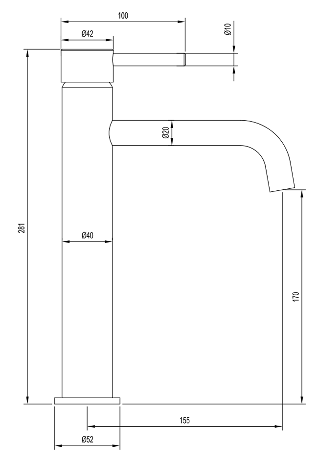 Gatsby Matt Black & Brushed Brass High Rise Basin Mono Mixer Tap