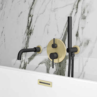 Gatsby Matt Black & Brushed Brass Round Concealed Bath Shower Mixer with Handset