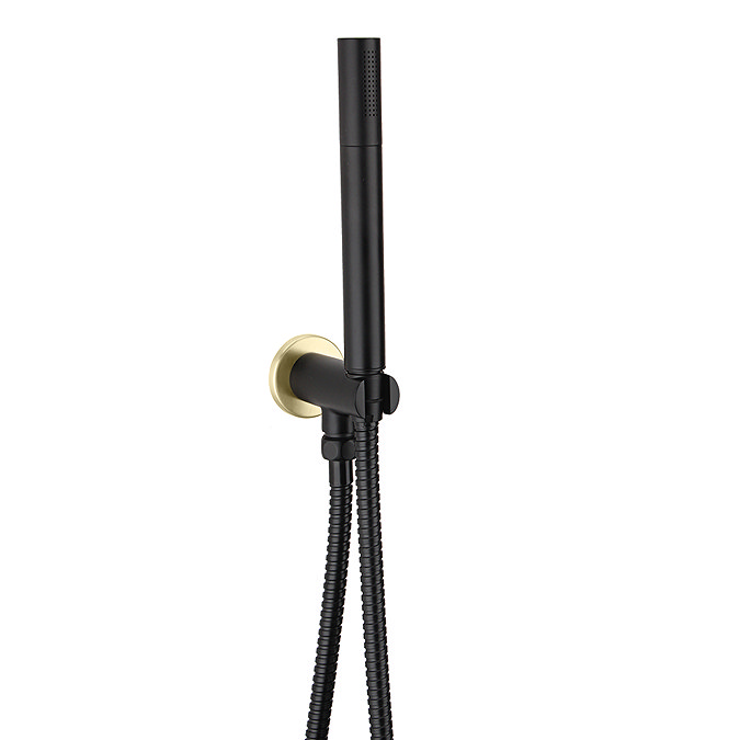 Gatsby Matt Black & Brushed Brass Round Outlet Elbow with Parking Bracket, Hose and Shower Handset