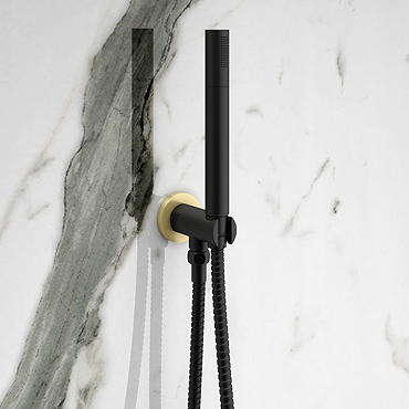 Gatsby Matt Black & Brushed Brass Round Outlet Elbow with Parking Bracket, Hose and Shower Handset