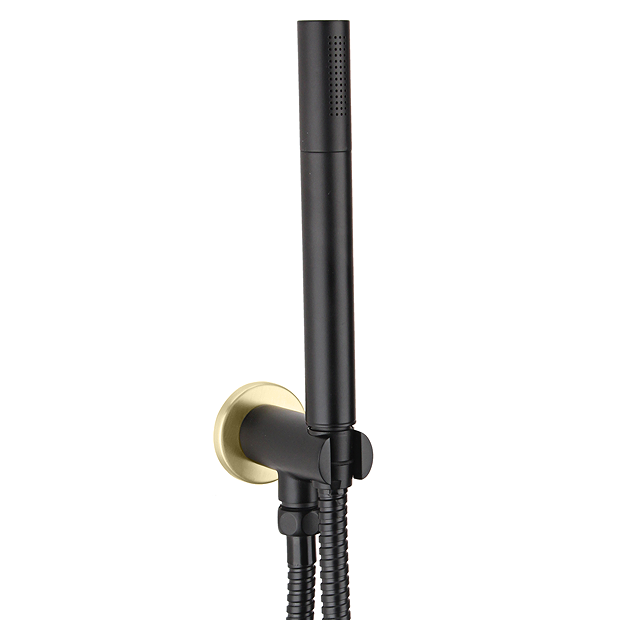 Gatsby Matt Black & Brushed Brass Round Outlet Elbow with Parking Bracket, Hose and Shower Handset