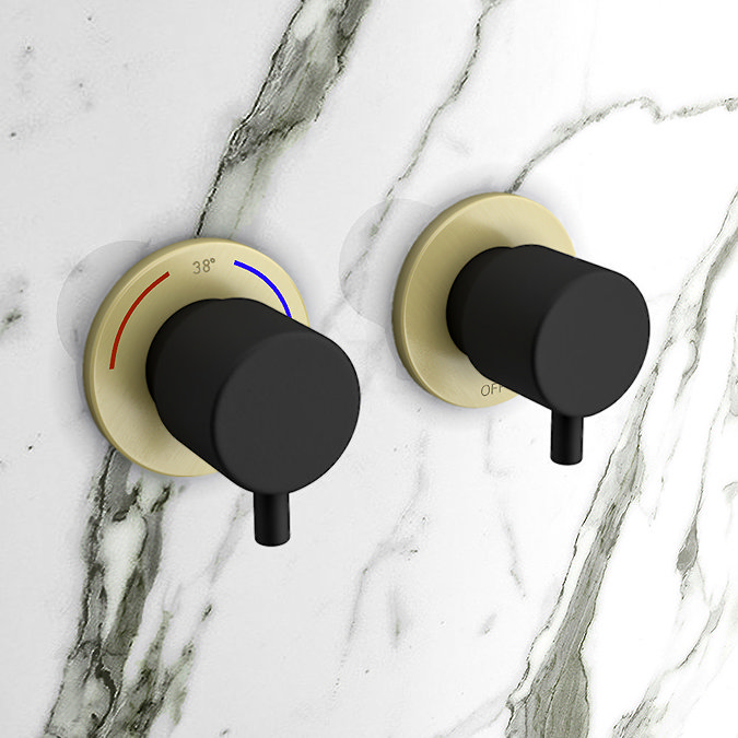 Gatsby Matt Black & Brushed Brass Round Shower Package with Concealed Valve + Ceiling Mounted Head