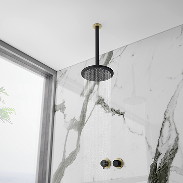 Gatsby Matt Black & Brushed Brass Round Shower Package with Concealed Valve + Ceiling Mounted Head