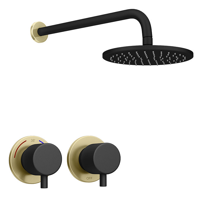 Gatsby Matt Black & Brushed Brass Round Shower Package with Concealed Valve + Head