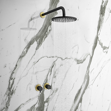 Gatsby Matt Black & Brushed Brass Round Shower Package with Concealed Valve + Head