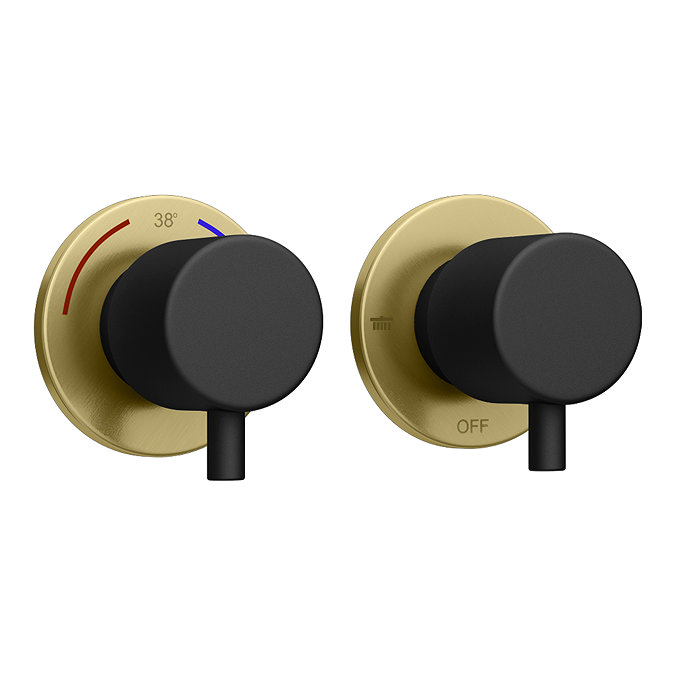 Gatsby Matt Black & Brushed Brass Round Thermostatic Shower Pack with Ceiling Mounted Head + Handset