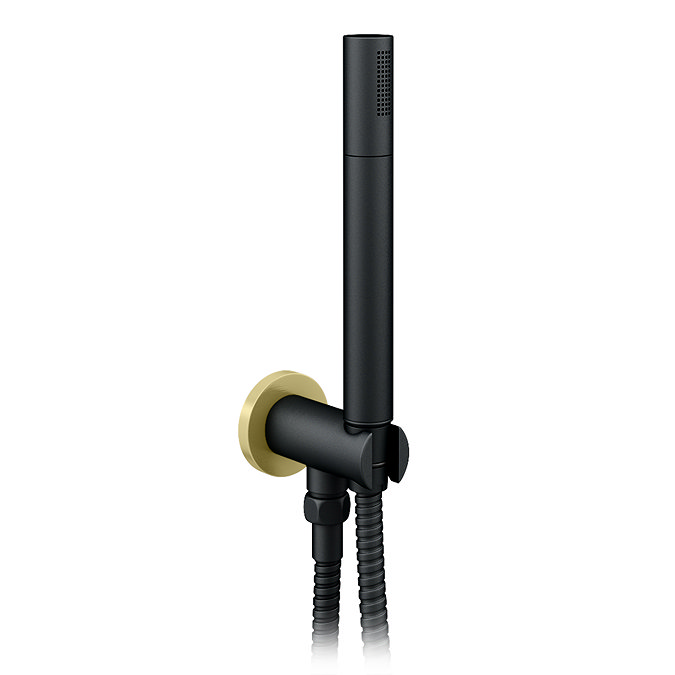 Gatsby Matt Black & Brushed Brass Round Thermostatic Shower Pack with Ceiling Mounted Head + Handset