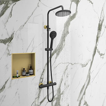 Gatsby Matt Black & Brushed Brass Round Thermostatic Shower