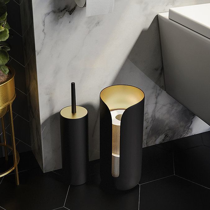 Gatsby Matt Black & Brushed Brass Spare Toilet Roll Holder