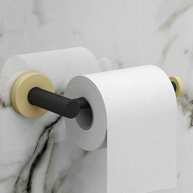 Gatsby Matt Black & Brushed Brass Toilet Roll Holder