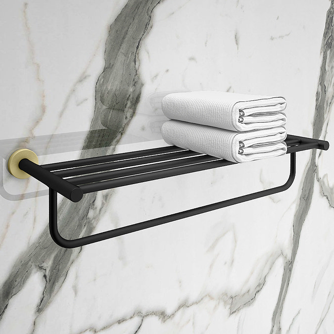 Gatsby Matt Black & Brushed Brass Towel Shelf