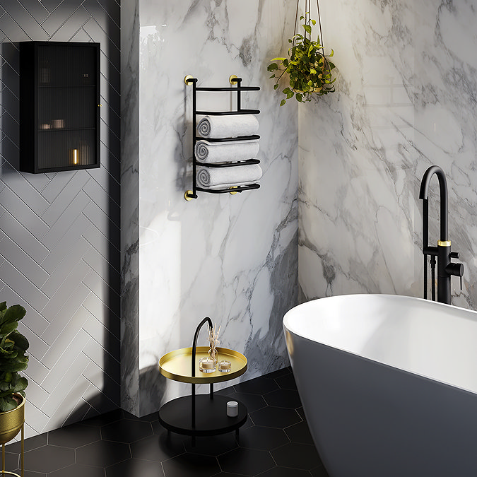 Gatsby Matt Black & Brushed Brass Wall Mounted Towel Stacker